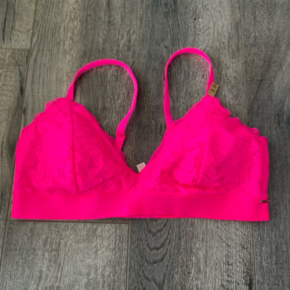 PINK Victoria's Secret Bright Pink Lace Bra